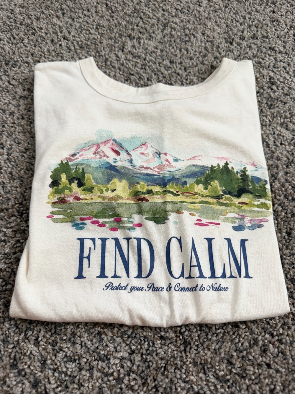 Find Calm Womens Graphic Tee - Cream with Nature Print